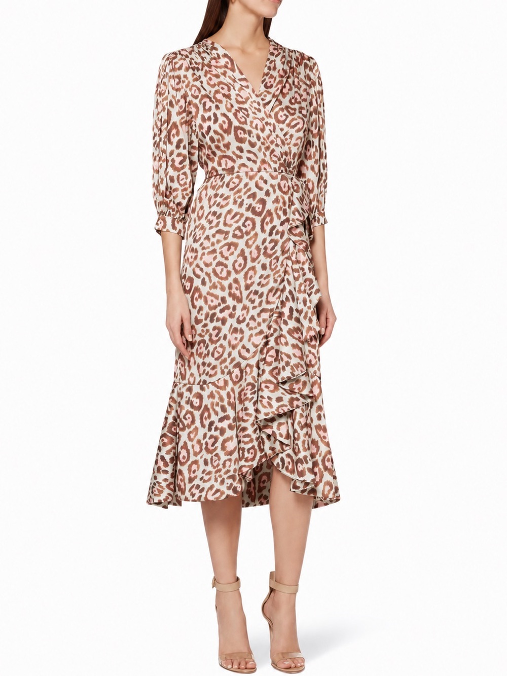 PatBO Leopard Print Midi Wrap Dress Size 2